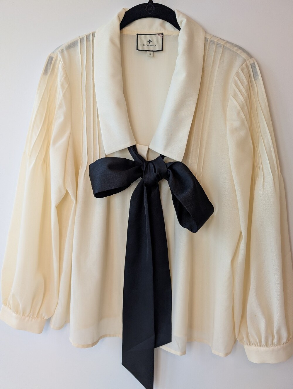 Tuckernuck Cream Blouse with Black Bow Tie
